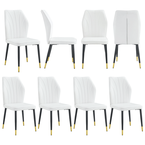 d9bad4102717430889fe2029ea2ce085_e87f7d1eb8738485f2b1314dd010eca1 8 modern dining chairs with stylish PU patterned backrest and black metal legs for a comfortable home experience in the kitchen, bedroom and office.