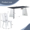 Table and chair set.63"x31.5x30" Black Marble-Patterned Slabs Tabletop with Stainless Steel Butterfly Legs.Paired with 4 white PU dining chairs with a vertical stripe design on the backrest.