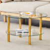 Contemporary Minimalist Double Layer Tempered Glass Coffee Table - 27.5" Top and 23.6" Bottom.Reinforced Glass Tabletop,Stainless Steel Gold Plated Legs.