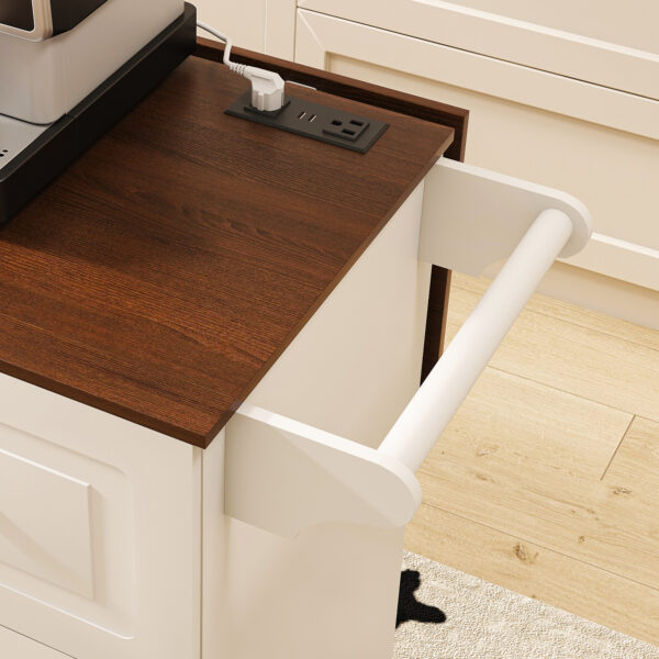 da0f880c5eed4656b547db9f1ef76765_40aed30221ce3594964965898ca4d572 White Kitchen Island Cart with Foldable Tabletop & Drop Leaf - Mobile Breakfast Bar on Wheels with Wood Top and Storage