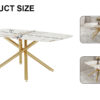 Large modern minimalist rectangular dining table with 0.39 "imitation marble tabletop and golden metal legs, suitable for kitchen, dining room, living room, conference room, and banquet hall 1537