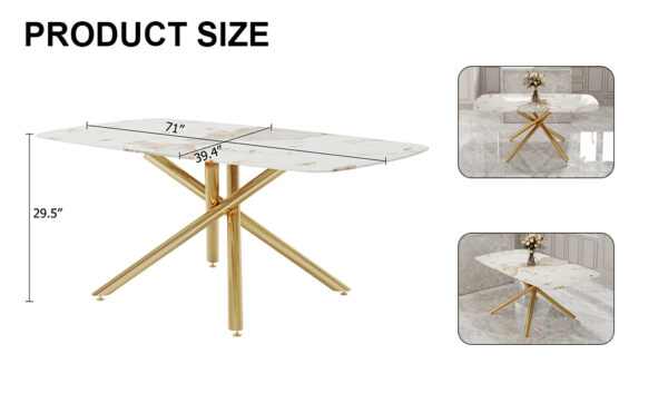 da10274efa3849759597e61c6ef184b4_6afb2339f6c78c0f3e99eb91701adaca Large modern minimalist rectangular dining table with 0.39 "imitation marble tabletop and golden metal legs, suitable for kitchen, dining room, living room, conference room, and banquet hall 1537