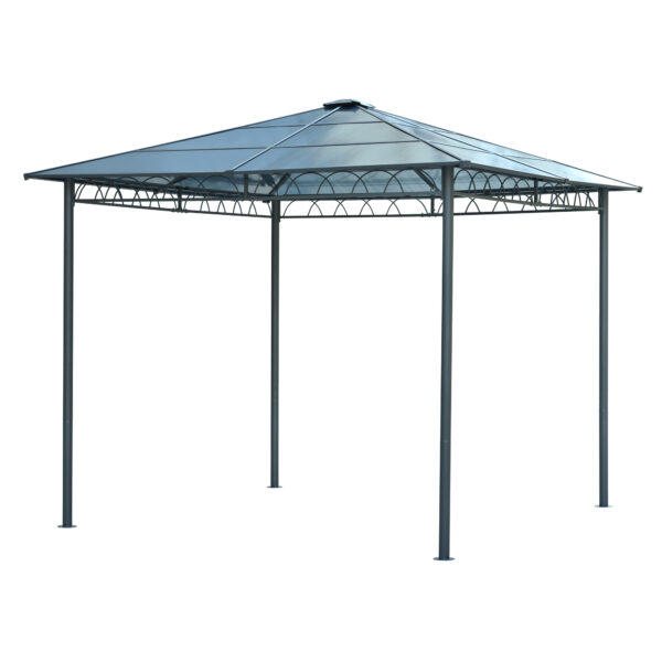 TREXM 10'x10' Hardtop Outdoor Gazebo with Polycarbonate Roof, Patio Gazebo with Aluminum Frame, Mosquito Netting and Privacy Screens for Shade and Rain, Backyard Tent for Backyard, Garden, Lawn (Grey)