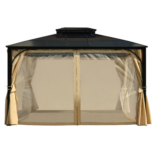 TREXM 10'x12' Hardtop Outdoor Gazebo, Heavy Duty Double Roof Patio Gazebo with Aluminum Frame, Double-Layer Side Walls Mosquito Netting & Privacy Curtains for Patio, Garden, Backyard (Beige)