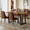 Table and chair set.67"x36" Wood-Textured MDF Dining Table Set with 4 Brown Suede Chairs.MDF sticker,Wood colored texture sticker,Brown armless dining chair,Suitable for kitchen,Dining room,etc.