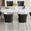 Table and chair set.64.5x35.4 Inch Stylish White Marble Textured Dining Table.Paried With 6 Black PU Chairs with a vertical stripe design on the backrest.Create Your Exclusive Low-Key Luxury Space.