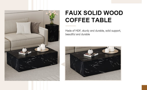 da9fb0e0d1e24ca8ace037f3073f66f8_dc93437a6fcbadbc60ebc561bdc1b637 39.3*23.6*11.8 Inch Black Marble Texture MDF Coffee Table - Luxurious Design, Perfect Living Room Accent.Fashion texture design coffee table, suitable for various situations and scenes.