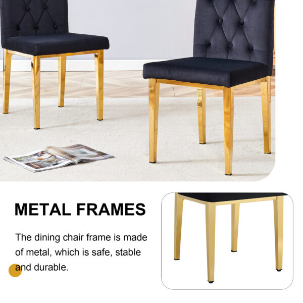 dab7c661f6224bf19be8ba60ce9c2143_85938d215f954849fed95848f5af8d40 4 piece dining chairs.The gold metal legs complement the black velvet, showcasing a perfect blend of modern and classic elements.Suitable for various occasions such as kitchens,conference rooms, etc.