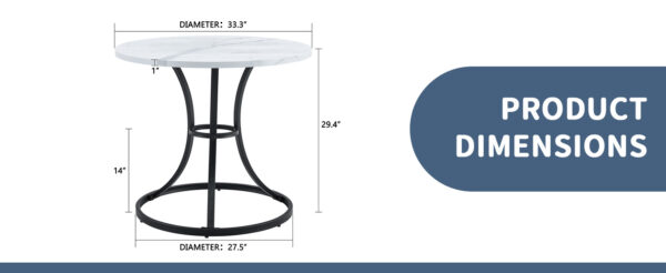 dacba5e27b8a4171a07e609dda5a9cc2_8b5c0985524c10dc08ec095329ca9195 A Modern Minimalist Circular Dining Table With A Diameter Of 33.3 Inches, An Elegant And Practical Choice.White Marble Textured Pattern Desktop, Paired With Uniquely Shaped Metal Leg.
