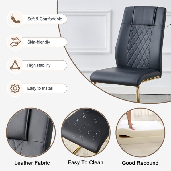 daf6b10a9d794100950adc312a6b607c_dfce0540b1ec798dca86e5d4d57c8938 Table and chair set.The table has a glass tabletop with imitation marble pattern stickers and stainless steel golden table legs. Paried with comfortable chairs with PU seats and metal legs.