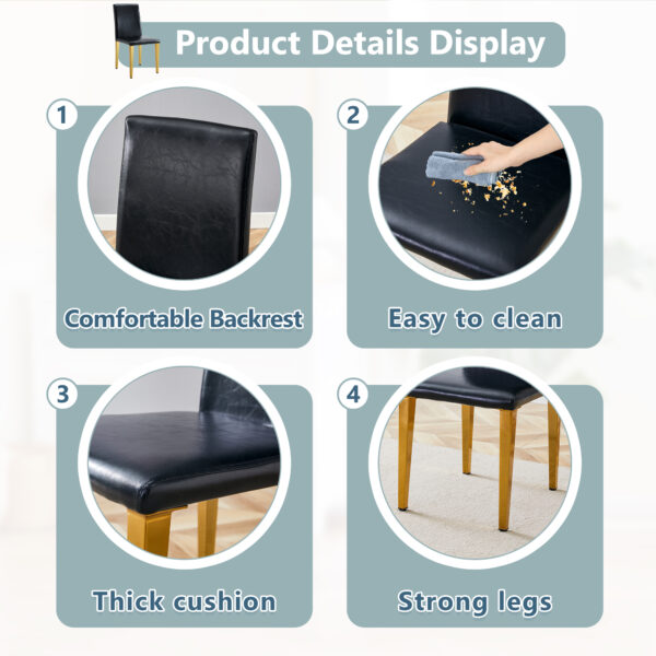 db0cb9cab7034455b3e42c27df7d1949_61bc99963d2a824476866275605da43e Two Black PU dining chairs, Golden Metal Legs.Simple and versatile, comfortable and accompanied. Exquisite and versatile dining chairs unlock a comfortable new experience.(Set of 2)