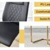 Table and chair set.63"x31.5x30" Luxurious Cold Jade Patterned Sintered Stone Dining Table with Golden Stainless Steel Butterfly Legs.Paried With 4 Black High-quality PU Chairs With Arched Metal Legs.