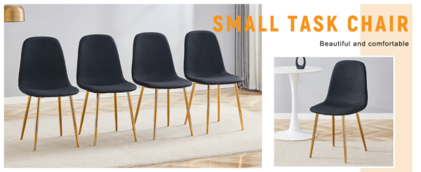 db507edf6844445293c5d3a14909ea9b_7ffeb36bc6895ef4f0c5aada05f3891e Luxury Simple Chair - Set of 4 BLACK Linen-Cotton Material High Resilience Dining Chair with Metal Golden Leg.Integral metal leg architecture,Suitable for various interior decoration styles.