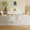 55"x31.5"Cream-Style White MDF Dining Table Set with 6 Armless Chairs.MDF Tabletop and metal legs.The backrest of the dining chair has a vertical line design.Adding a warm atmosphere to your family.