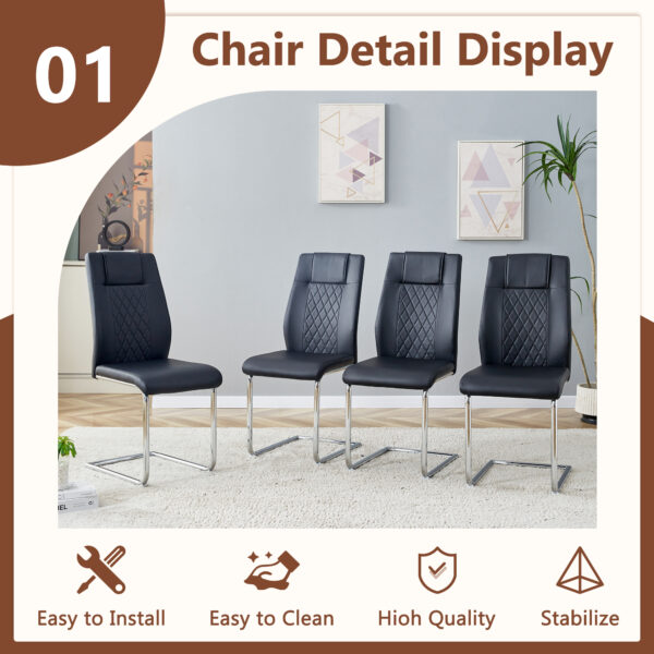 db62680d94904b9ba2f6066aebc37308_85fba6fc45fedd85b7b3fd56d612021c Table and chair set.63"x31.5x30" Luxurious Snow Mountain Patterned Sintered Stone Table with Silver Stainless Steel Butterfly Legs.Paried With 6 Black High-quality PU Chairs With Arched Metal Legs.