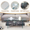 43.3 Inch Modern Two-Tier Coffee Table - Clear Tempered Glass and Black Marble Texture, Multifunctional Storage Design.The bottom tier includes a drawer.Can be used as a coffee table,side table,etc.