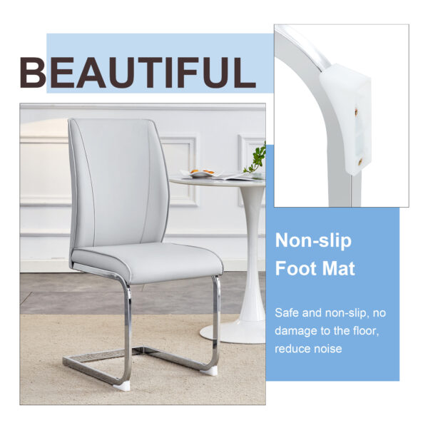 db806950512b4a2ba2877bb33b054226_a789528b7139edfdf36a66adb002c38c Luxury Simple Arch Chair - Set of 6 Light Gray PU Material High Resilience Dining Chair with Arched Metal Silver Leg.
