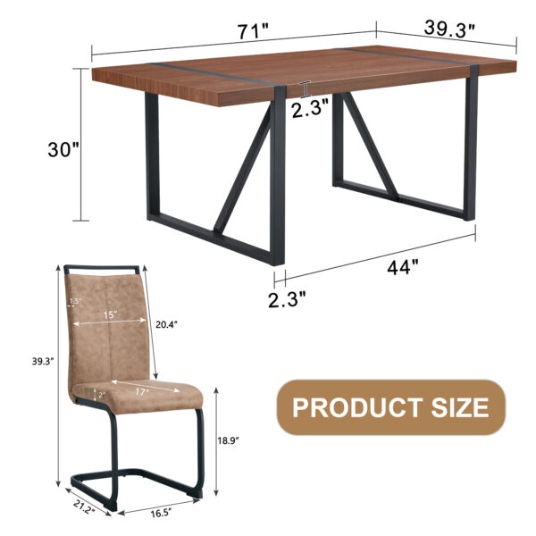 db82c8a4117e424b82e834b6de23950d_aa51541c5595edebe7901166f56d4b74 Table and chair set.Industrial Style Walnut-Colored Rectangular Dining Table - 71"x39.3" Large Size.Paired with 8 brown technology fabric chairs with Featuring arched black Metal legs.