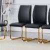 Luxury Simple Arch Chair - Set of 6 BLACK PU Material High Resilience Dining Chair with Arched Metal Gold Leg.Packed In Two Boxes.
