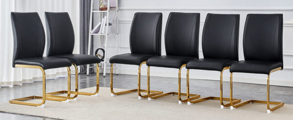 db9716179ee34ea89f2ae73ae8f9bd0d_7ac157dc3bca20b46ff5fd12a8ca298b Luxury Simple Arch Chair - Set of 6 BLACK PU Material High Resilience Dining Chair with Arched Metal Gold Leg.Packed In Two Boxes.