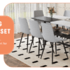 Table and chair set.71*35.4 inch White And Black Spliced Dining Table With Storage Function In The Middle Of The Table Legs.Paired With 8 Light Gray Linen Dining Chairs With Curved Widened Cushion.