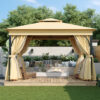 TREXM 10x12 Outdoor Gazebo Tent with Double Roofs, Patio Gazebo with Mosquito Netting and Privacy Screens, Patio Canopy for Shade and Rain for Backyard, Garden, Lawn and Deck (Beige)