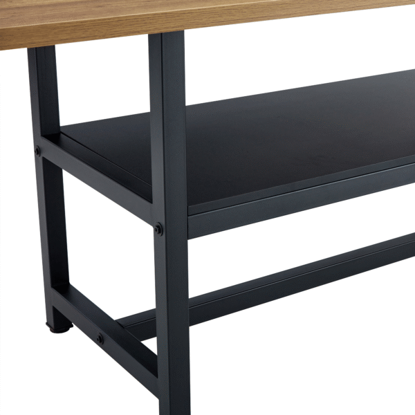 Table and chair set.71*35.4 inch Wooden And Black Spliced Dining Table With Storage Function In The Middle Of The Table Legs.Paired With 8 Light Gray Linen Fabric Chairs.