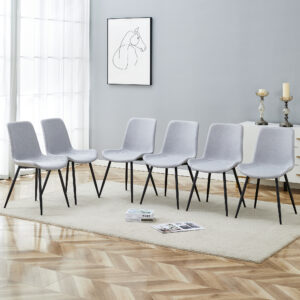 Comfortable Linen-Cotton Dining Chair Set - Six Pieces in Light Gray.Integrated Seat and Backrest,Linen-Cotton Material,Curved Widened Cushion Design For More Comfort.