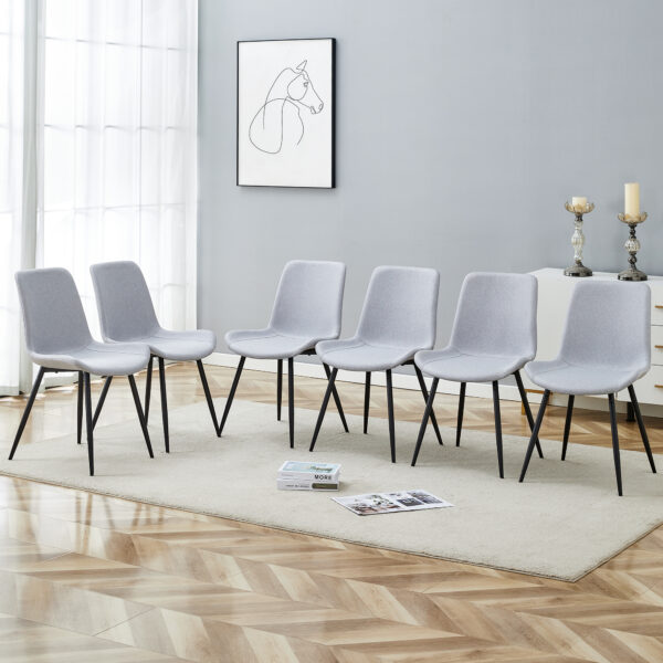 dbc3dbd2f25343ad9a62080b33955036_ac7ff18cf7349bf6c92f581c610bfd65 Comfortable Linen-Cotton Dining Chair Set - Six Pieces in Light Gray.Integrated Seat and Backrest,Linen-Cotton Material,Curved Widened Cushion Design For More Comfort.