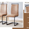 Table and chair set.Wood Texture MDF Coffee Table - Reinforced with Tempered Glass Legs.Paired with 4 brown technology fabric chairs with Featuring arched black legs.