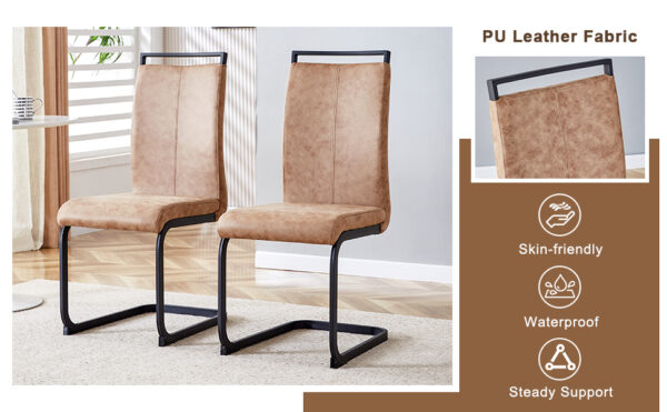 dbd3b1b5dbd144f98f4e64c6361855d0_0e5288221f9da277dfe2217a73b2a06c Table and chair set.Wood Texture MDF Coffee Table - Reinforced with Tempered Glass Legs.Paired with 4 brown technology fabric chairs with Featuring arched black legs.