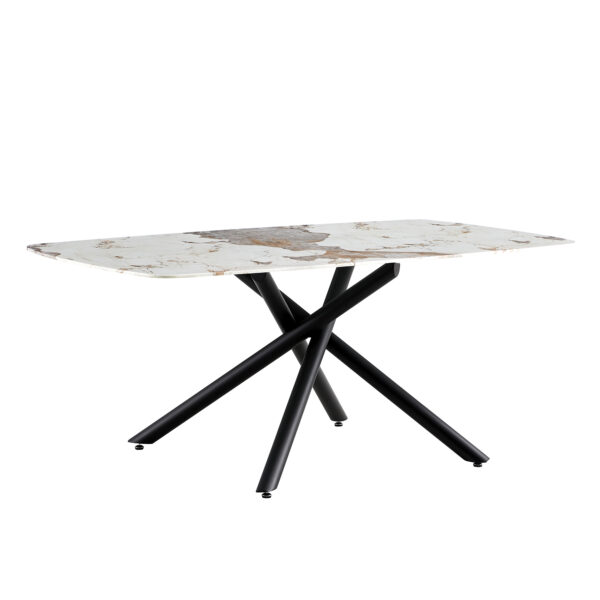 dbf21d9d3deb4a26918216b80c074754_20230613_3259a6e932297c48bcf5298d07524820 Large rectangular imitation marble dining table, 6-8 seats, 0.39 "black artificial marble countertop, smooth chrome legs, Sleek Chrome Legs. Perfect for Kitchen, Dining, Living, Meeting, Banquet 1537