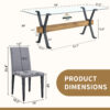 Table and chair set.79"x31.5" Inch Tempered Glass Tabletop With X-shaped Black Metal Table Legs,Wood Grain Textured MDF Crossbeam.Paired With 8 Light Gray Linen-Cotton Dining Chairs.