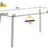 71 * 35.4 inch rectangular dining table. The transparent tempered glass tabletop is paired with silver 7-shaped metal table legs, showcasing a minimalist texture. Suitable for various places.