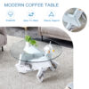 Round glass coffee table, 33.4 "modern design unique coffee table. Tempered glass countertop with white patterned MDF legs. Suitable for living and dining rooms