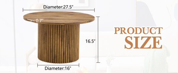 dc14832f6c614707a07affd74620824f_1ea3ec5b712c269ff5dadbddb5a9d6d6 A modern circular coffee table with a diameter of 27.5 inches interprets home aesthetics and practicality. MDF material,cylindrical table leg design.Becoming the visual focal point of home decoration.