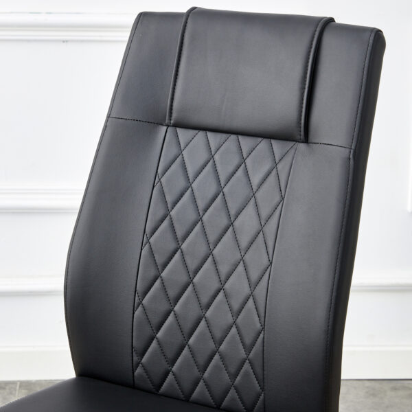 Table and chair set.71"x35.4"x30" Luxurious Pandora Patterned Glass Dining Tabletop with Golden Back To Back C-Shaped MDF Legs.Paried With 8 Black High-quality PU Chairs With Arched Metal Legs.