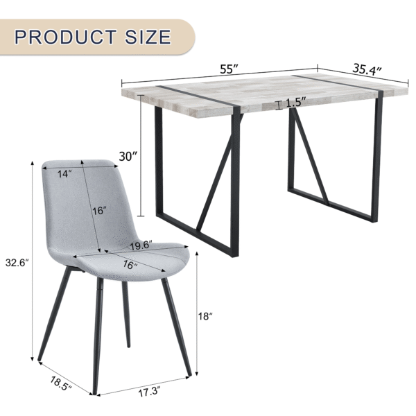 dc21322ded7846d0ba6b744d2f66067c_7218f9a4df365ca821e53439a6a1c521 Table and chair set.A minimalist retro rectangular dining table with a textured top and black metal legs.Paired With 4 Light Gray Linen-Cotton Dining Chairs With Curved Widened Cushion Design.