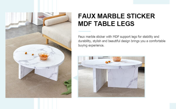 dc28fd56e84a41f799e763aa48848510_20240123_e71da1662bd71a21ed47486237001bd4 A white MDF material circular patterned coffee table, a 31.4-inch white center table, modern coffee table, suitable for small spaces and living rooms.