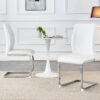 Luxury Simple Arch Chair - Set of 2 White PU Material High Resilience Dining Chair with Arched Metal Silver Leg.