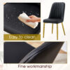 Table and chair set.Luxurious Snow Mountain White Slab Round Dining Table Set - 47"x47" with 4 Black PU Chairs with Simple Line Designs On The Backrest .Golden Metal Legs.
