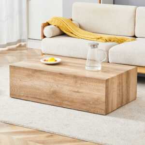 Elevate your living space with this modern MDF coffee table that showcases smooth, light wood color texture patterns. It is characterized by stylish design.39.3*23.6*12.W1151P187998