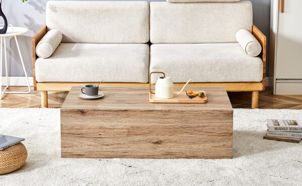 dc6bba286cc1434e943b1c56f1d8c501_484a39293bdccdbcd3dcc19f3bc00600 Light Wood Texture MDF Coffee Table - Simple Modern Style.Modern MDF coffee table with wood texture pattern -39.3x23.6x11.8 inches - stylish and durable design.