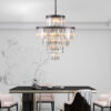 (Same as W1340P188535/L5002-600-B) 24" Luxury Crystal Chandelier with Black Finish – Elegant 15-Light 5 Tier Pendant Light Fixture for Living Room, Dining Room, or Entryway (Bulb Not Included)