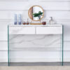 White environmental protection MDF minimalist dresser, desk, desktop computer desk, with double drawer storage space, simple home, perfect for various styles of home environment.
