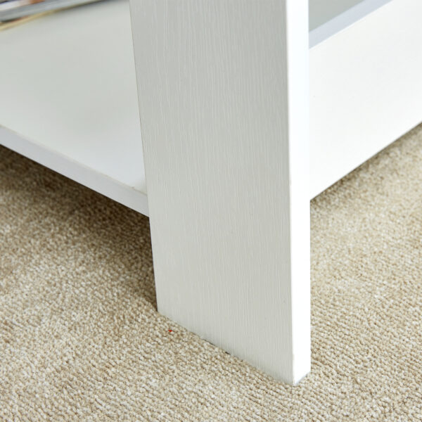 dcb59f5c9a444a7cbce2f1709a0cc60d_20240206_b32cc8a36596242e2bcb75c289f3923a A modern and practical white coffee table and coffee table. The double layered coffee table is made of MDF material,. Suitable for living room, bedroom, and study.43.3"*21.6"*16.5" CT-16