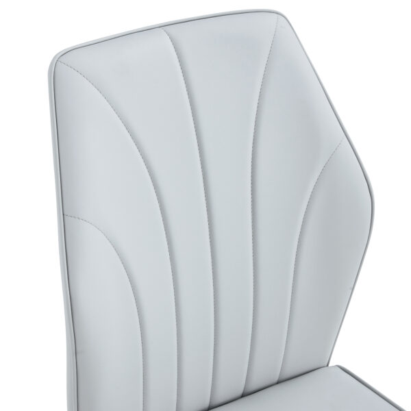 dcf4fbf55b5f458ea5e07b94d88497cf_e1034ecab0e8ec7dcb9442ef4584f454 4 light gray modern dining chairs with stylish PU patterned backrest and black metal legs for a comfortable home experience in the kitchen, bedroom and office.