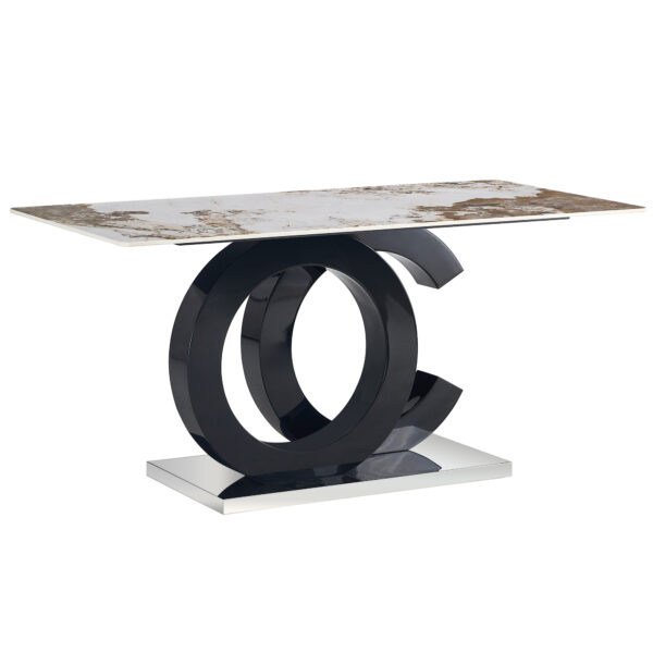 dcfe30460aac4fdfa3d3c2e9b4ae9464_412f7cef4fcdd58def2fa8ee4c9acd5e Table and chair set.63*31.5 Inch Pandora Pattern Sintered Stone Dining Table Set,MDF material OC shaped bracket,Paired With 2 Benches,A Choice of Subtle Luxury for Modern Homes.