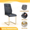 Table and chair set.71 * 35.4 inch rectangular dining table.Tempered Glass Tabletop,Golden 7-shaped Metal Table Legs.Paried With 8 Black High-quality PU Chairs With Arched Metal Legs.W1151S03301