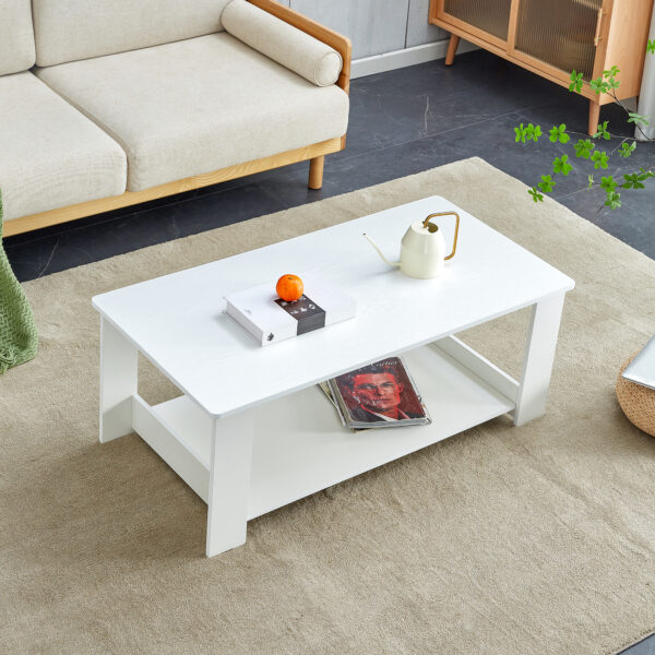 dd1d59b4d4084f46a08c44b7025fe7f3_20240206_82821a5e6d878c3ad95fea3405e0c7de A modern and practical white coffee table and coffee table. The double layered coffee table is made of MDF material,. Suitable for living room, bedroom, and study.43.3"*21.6"*16.5" CT-16